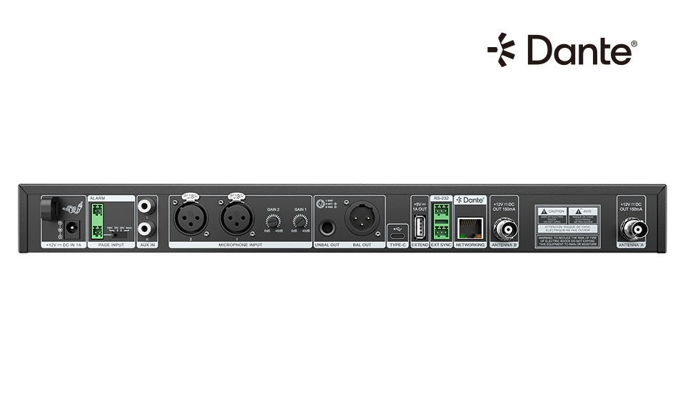 Dante双通道真分集无线麦克风系统